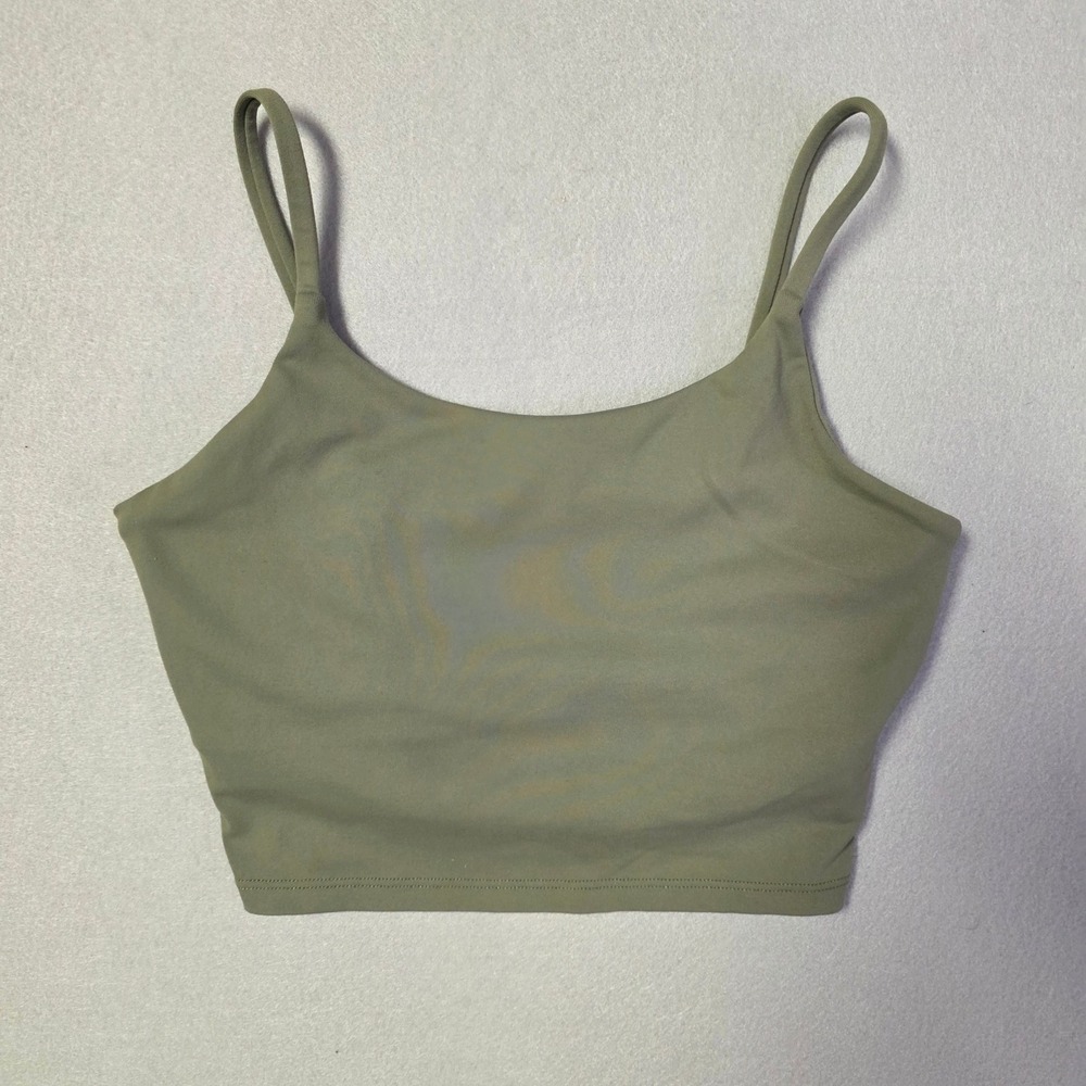 Women Sage Green Athletic Camisole Crop Top Built In Bra Small